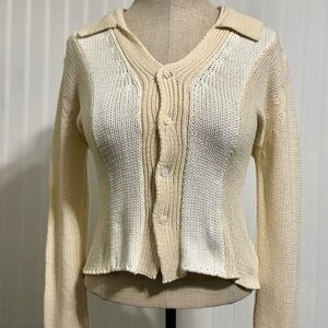Lottie Hall Cream‎ Panel Knit Collared Cardigan AU 6 US 2 Designer Art Piece